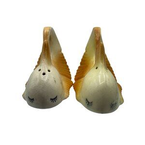 Vintage Ceramic Fish Salt & Pepper Shakers Hand-Painted Yellow & White